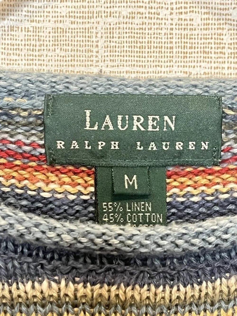 Lauren Ralph Lauren Southwestern Stripe Knit Roll Neck Sweater Linen Cotton Med